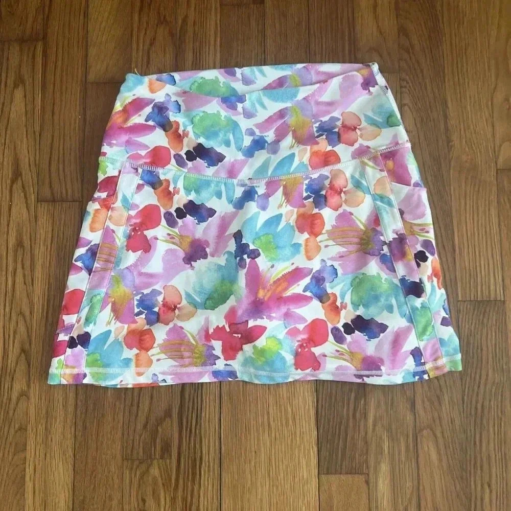 SKEA Active Skort Angelic 15” XS Shorts Under Skirt Rainbow Monstera Golf Tennis